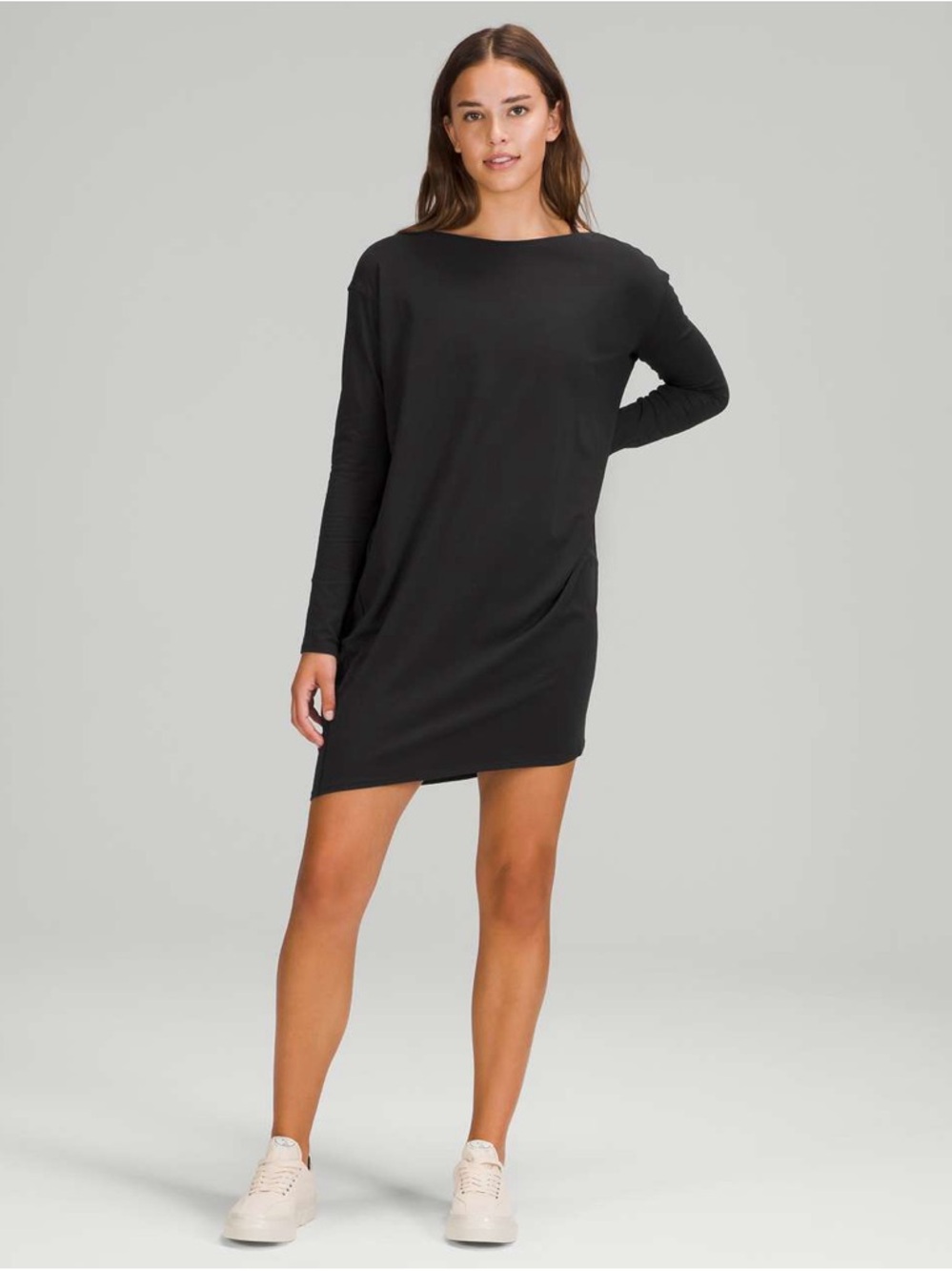 Lululemon Back in Action Long Sleeve T Shirt Mini Dress Size 8 Black Tunic